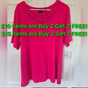 NWT RAFAELLA PINK T-SHIRT W/ SHEER DETAIL NECKLINE
